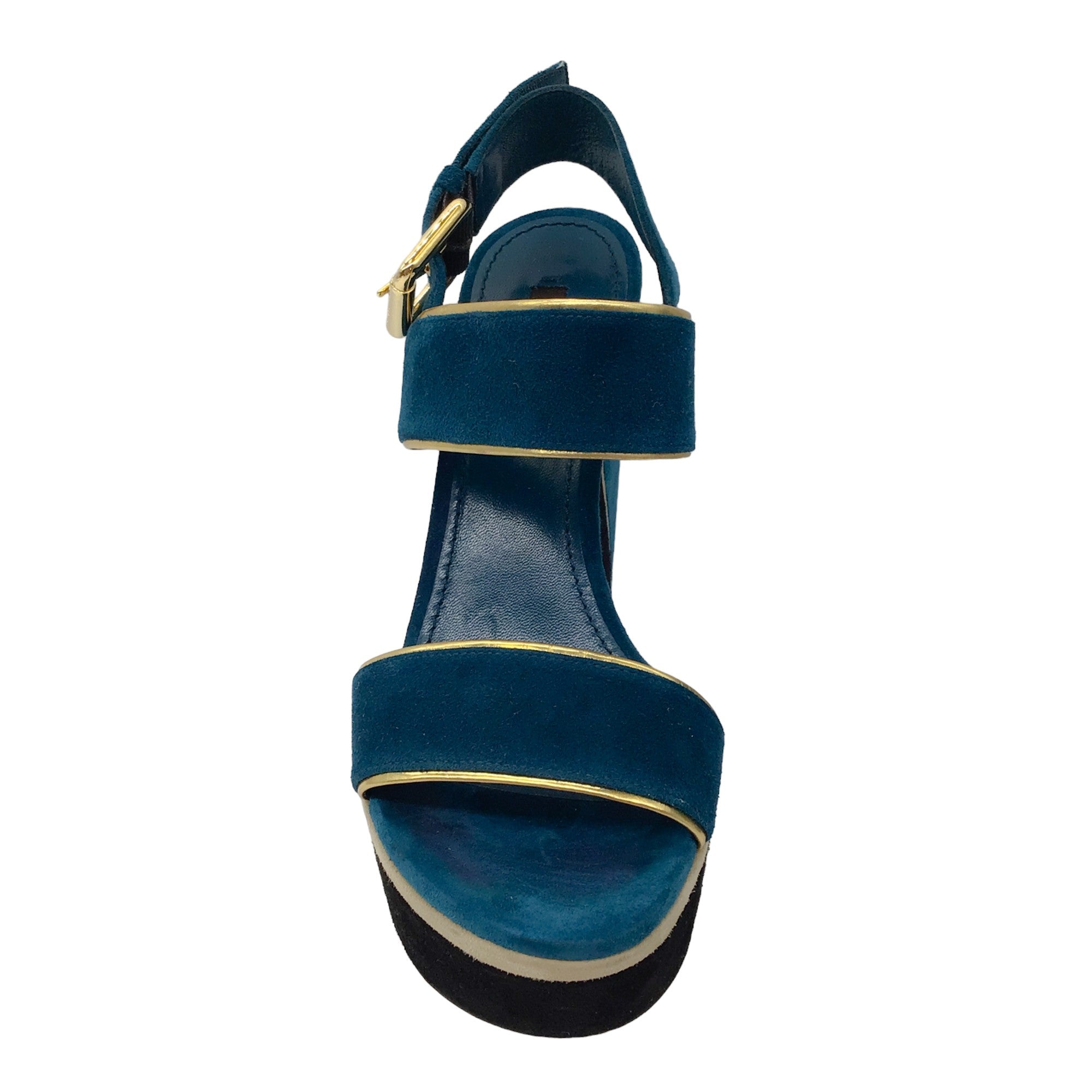 Louis Vuitton Teal / Beige / Black Suede Platform Wedge Sandals