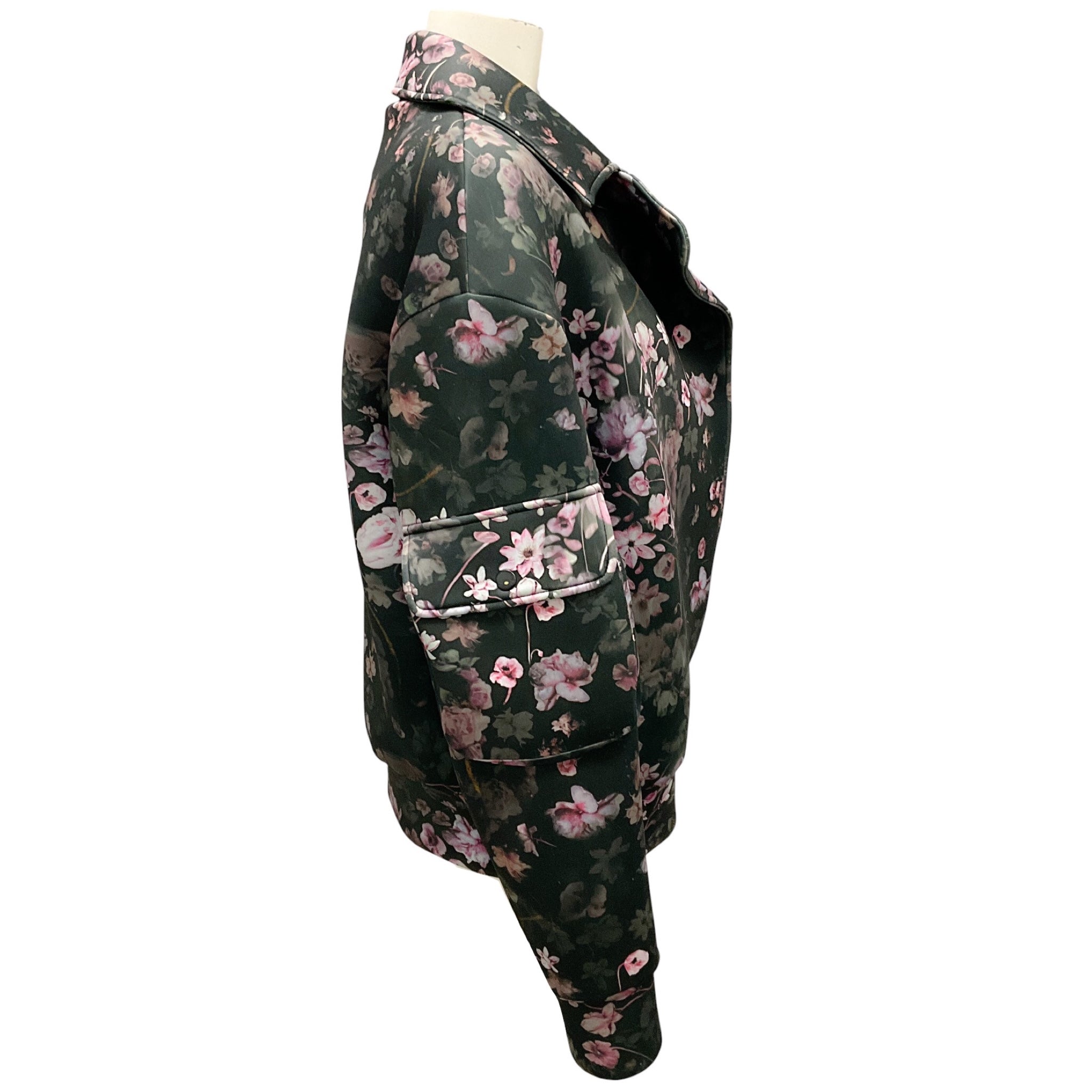 Aje Olive Multi Floral Scuba Moto Zip Jacket