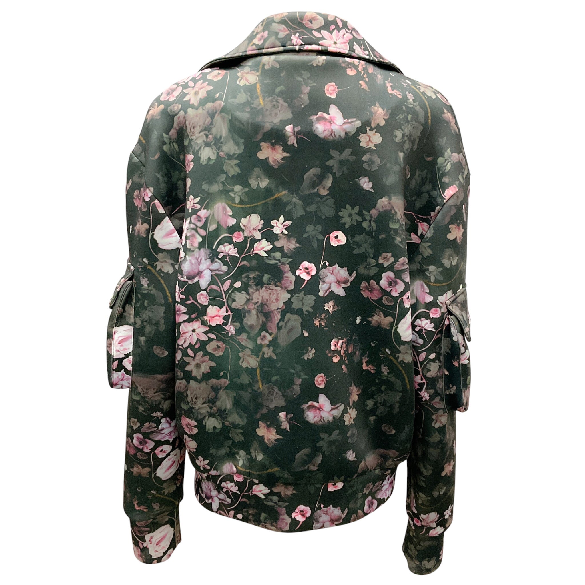 Aje Olive Multi Floral Scuba Moto Zip Jacket
