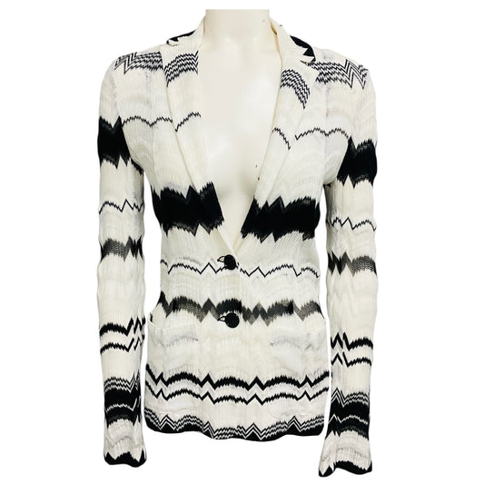 Missoni White / Black Chevron Knit Blazer Jacket