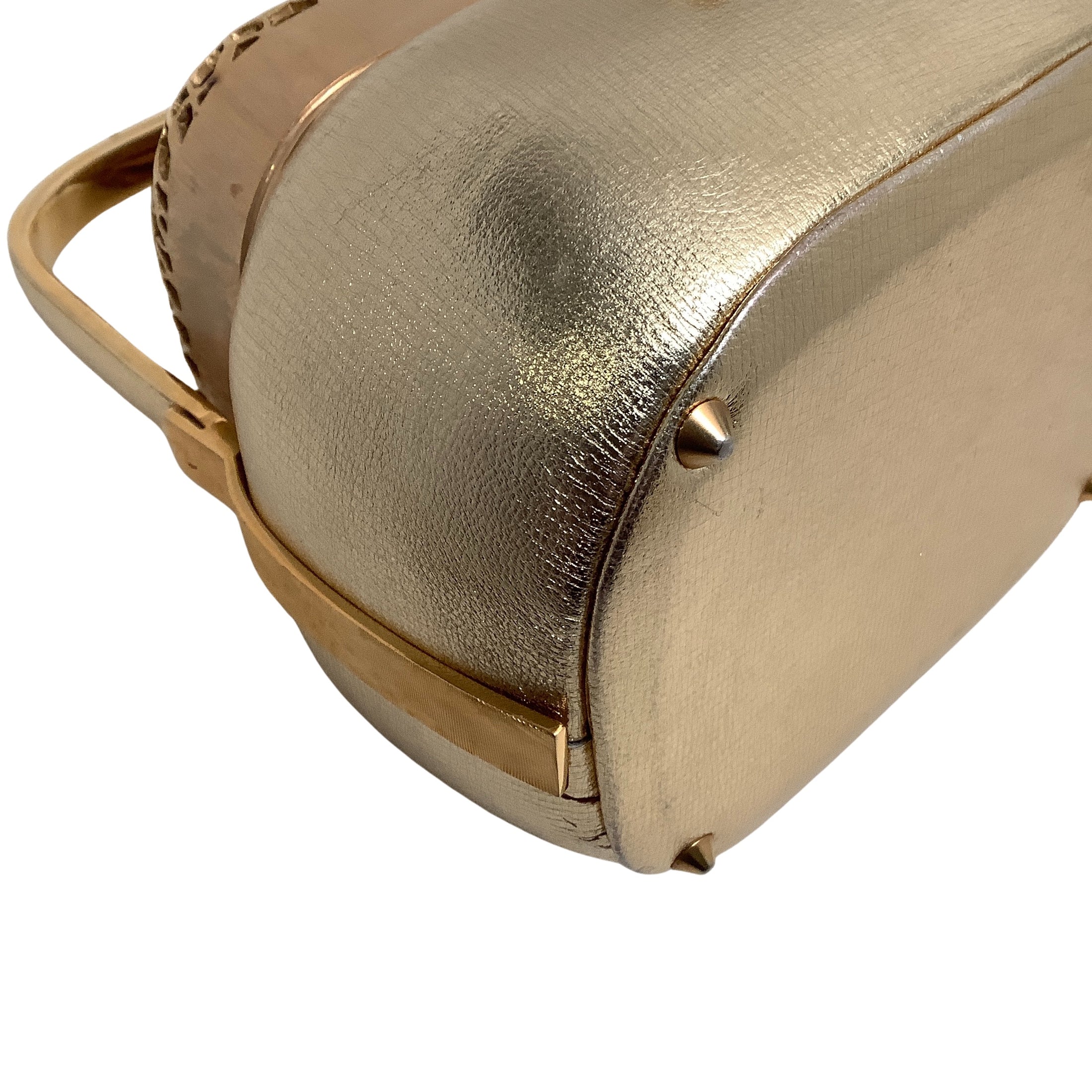 Judith Leiber Vintage Gold Leather Evening Bag with Metal Mesh Top