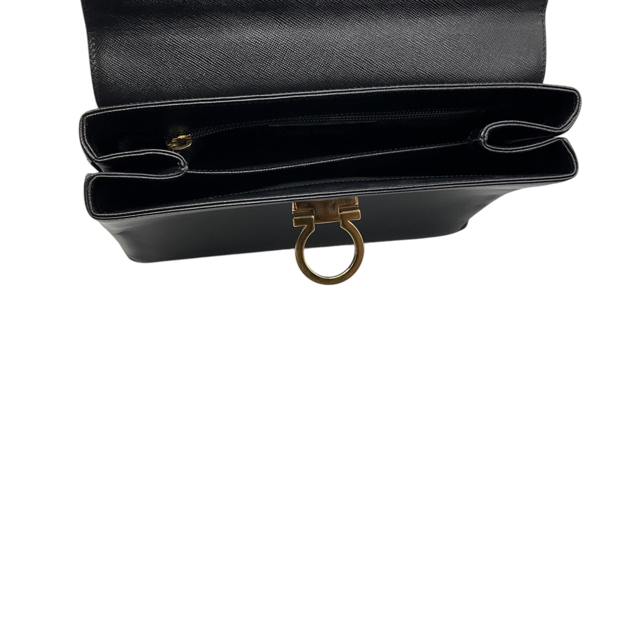 Salvatore Ferragamo Black Leather Gancini Iconic Top Handle Handbag
