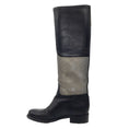 Load image into Gallery viewer, Chanel Black / Silver Metallic CC Logo Embossed Flat Tall Leather Riding Boots
