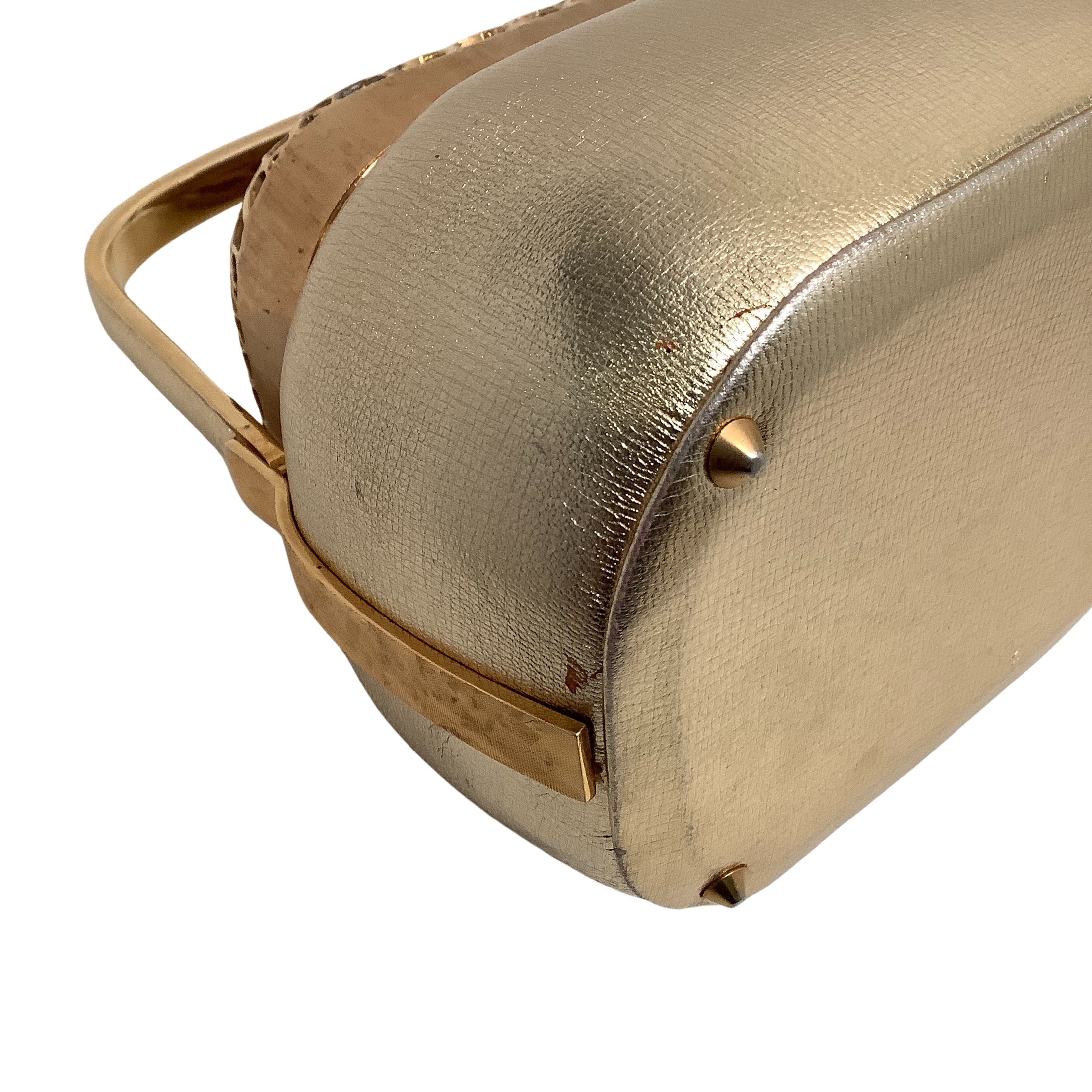 Judith Leiber Vintage Gold Leather Evening Bag with Metal Mesh Top