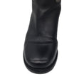 Load image into Gallery viewer, Chanel Black / Silver Metallic CC Logo Embossed Flat Tall Leather Riding Boots
