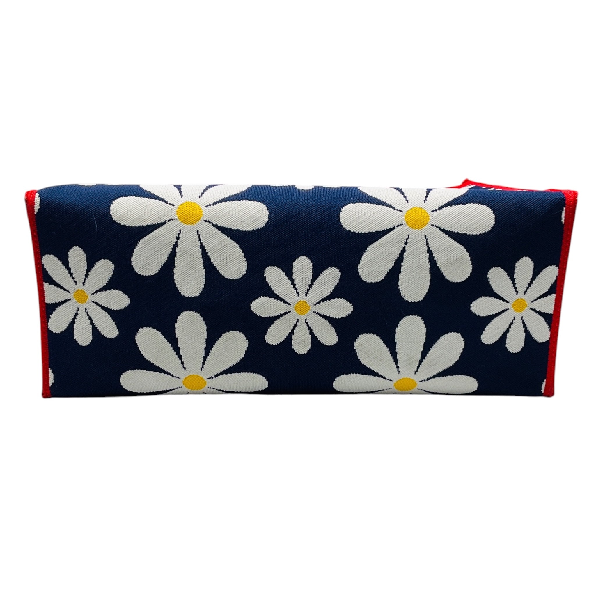 Marni Navy Blue / White / Yellow / Red Logo Floral Daisy Knit Fabric Tote Bag