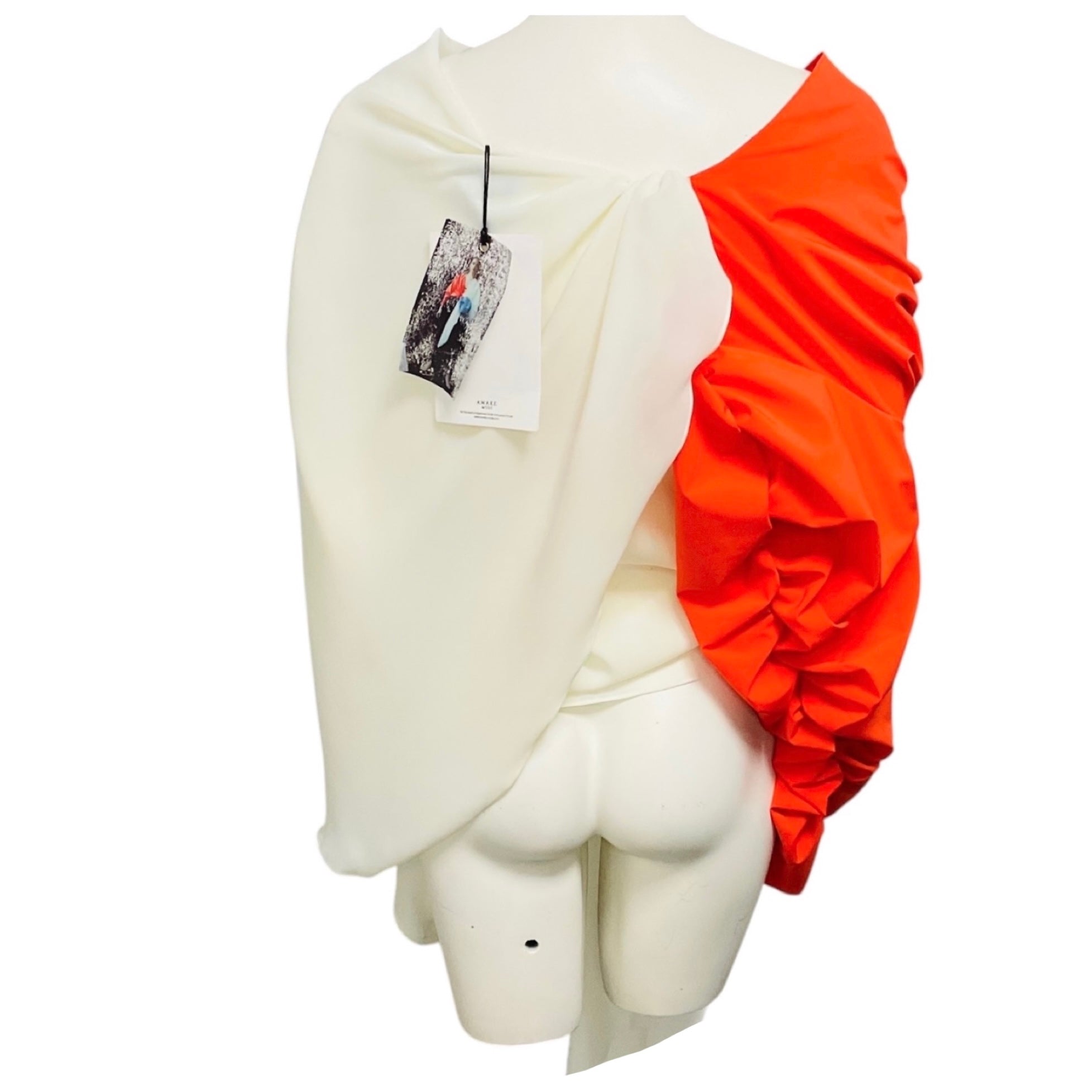 A.W.A.K.E. MODE Orange / Cream Back to Front Reversible Gathered Knot Top