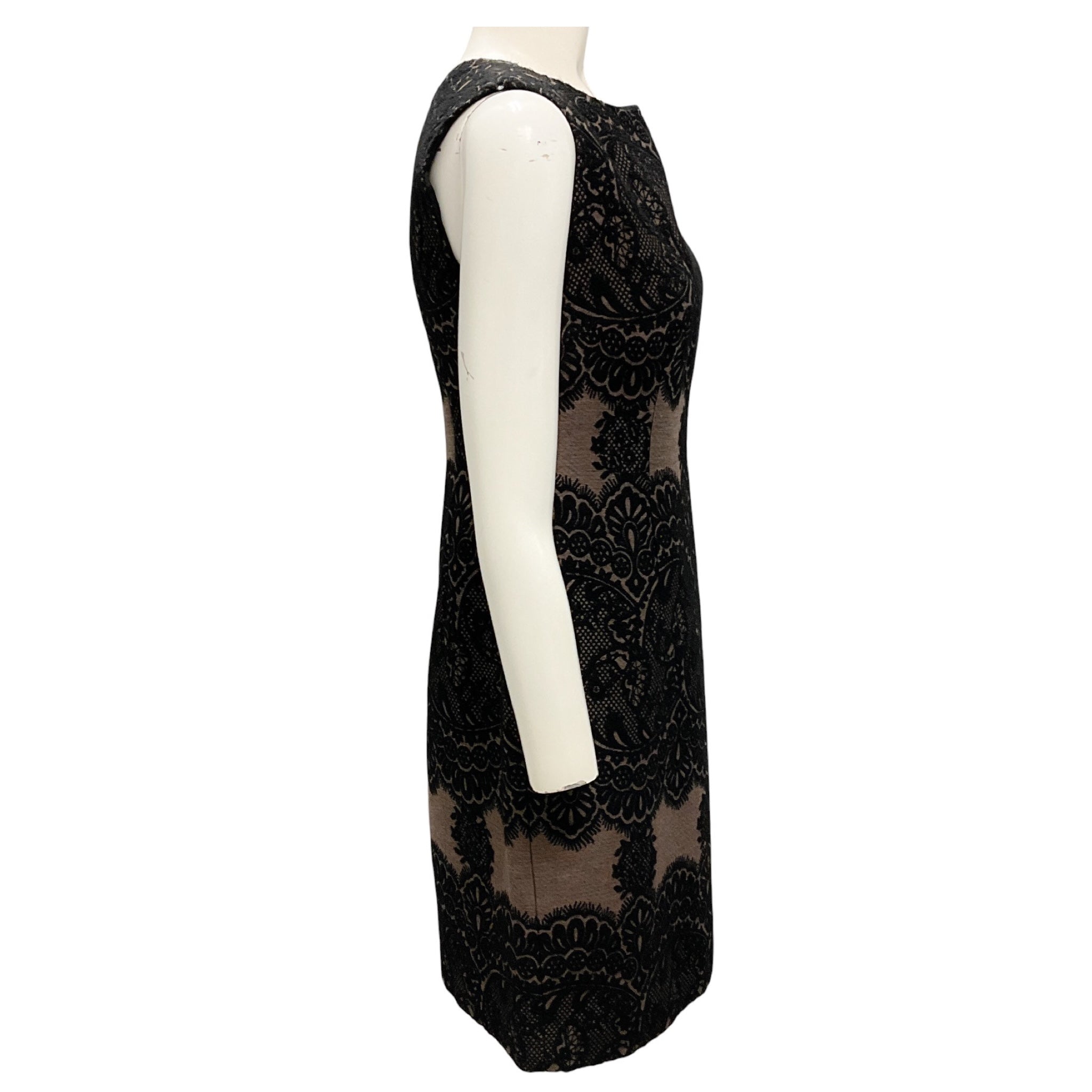 Escada Taupe / Black Pine Delwys Sleeveless Jacquard Cocktail Dress