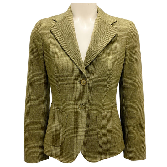 Max Mara Green / Brown Houndstooth Plaid Wool and Angora Blazer