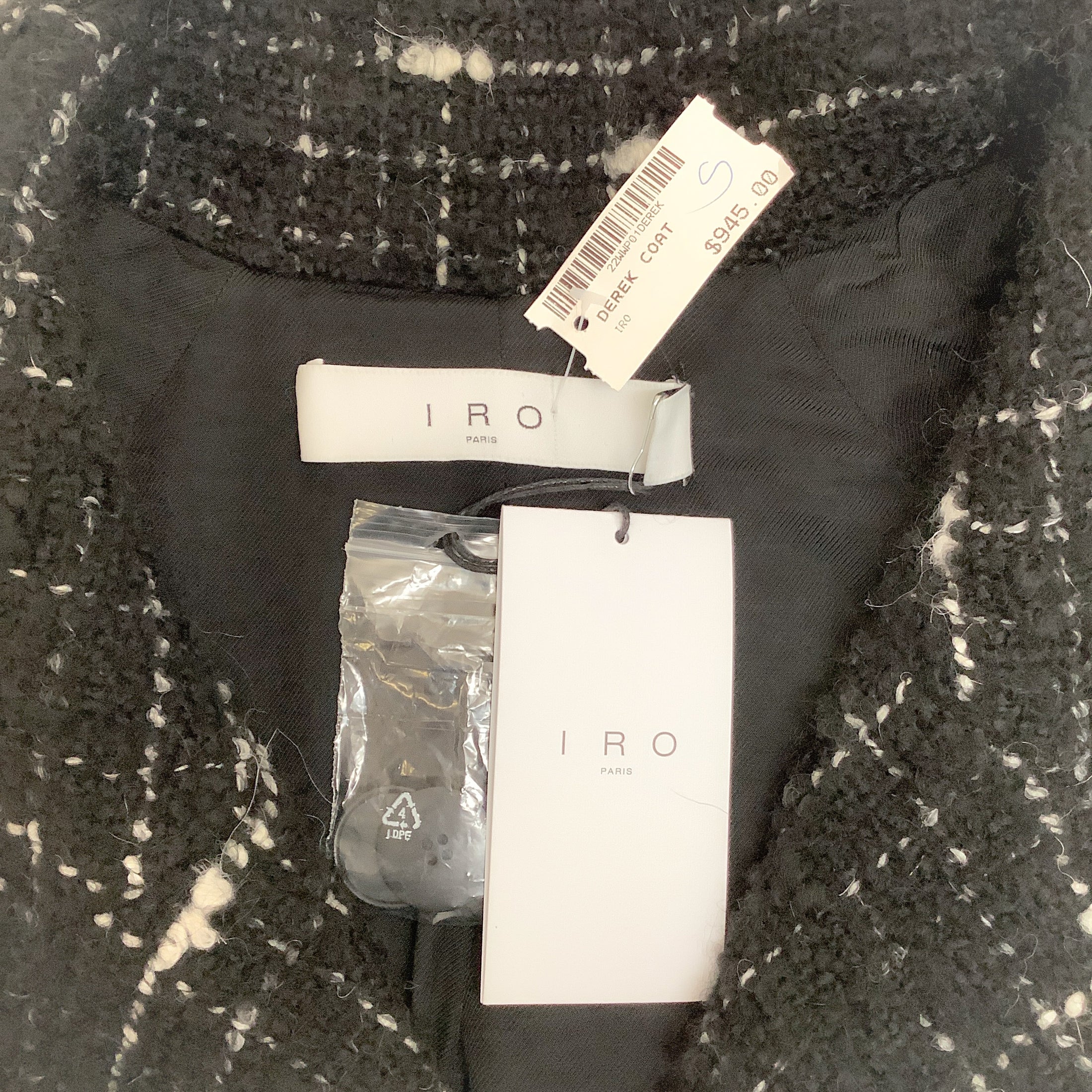 Iro Black / White Tweed Derek Coat with Leather Belt