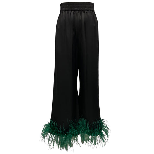 Lingua Franca x Wicked Black Elphaba Silk Pant with Feathers