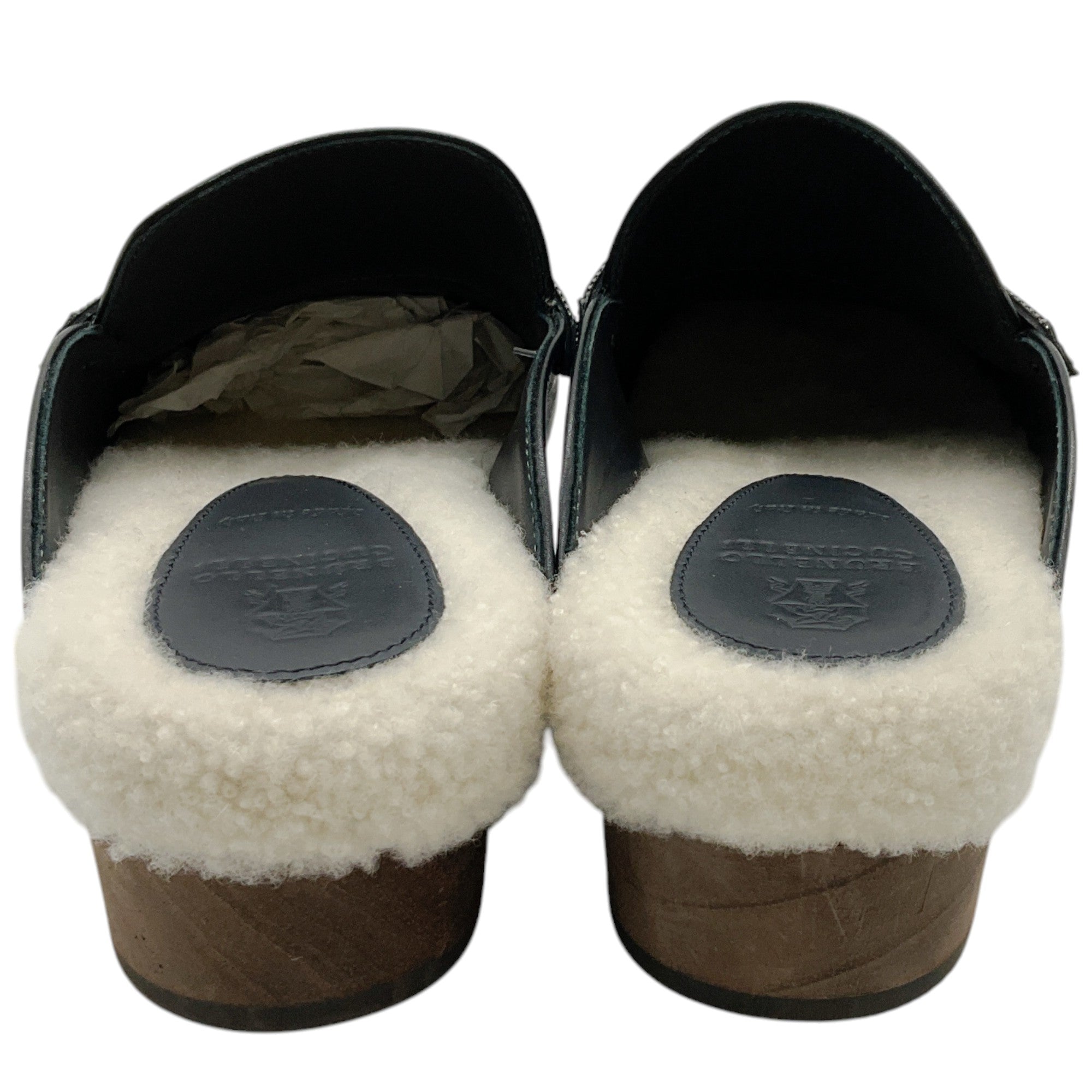 Brunello Cucinelli Black Leather Clogs with Shearling and Monili