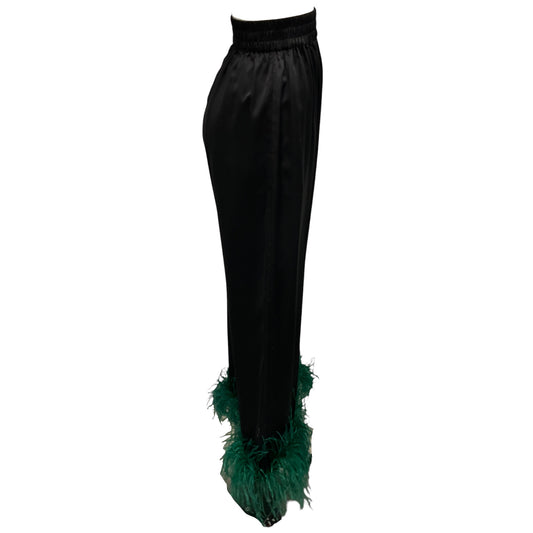 Lingua Franca x Wicked Black Elphaba Silk Pant with Feathers