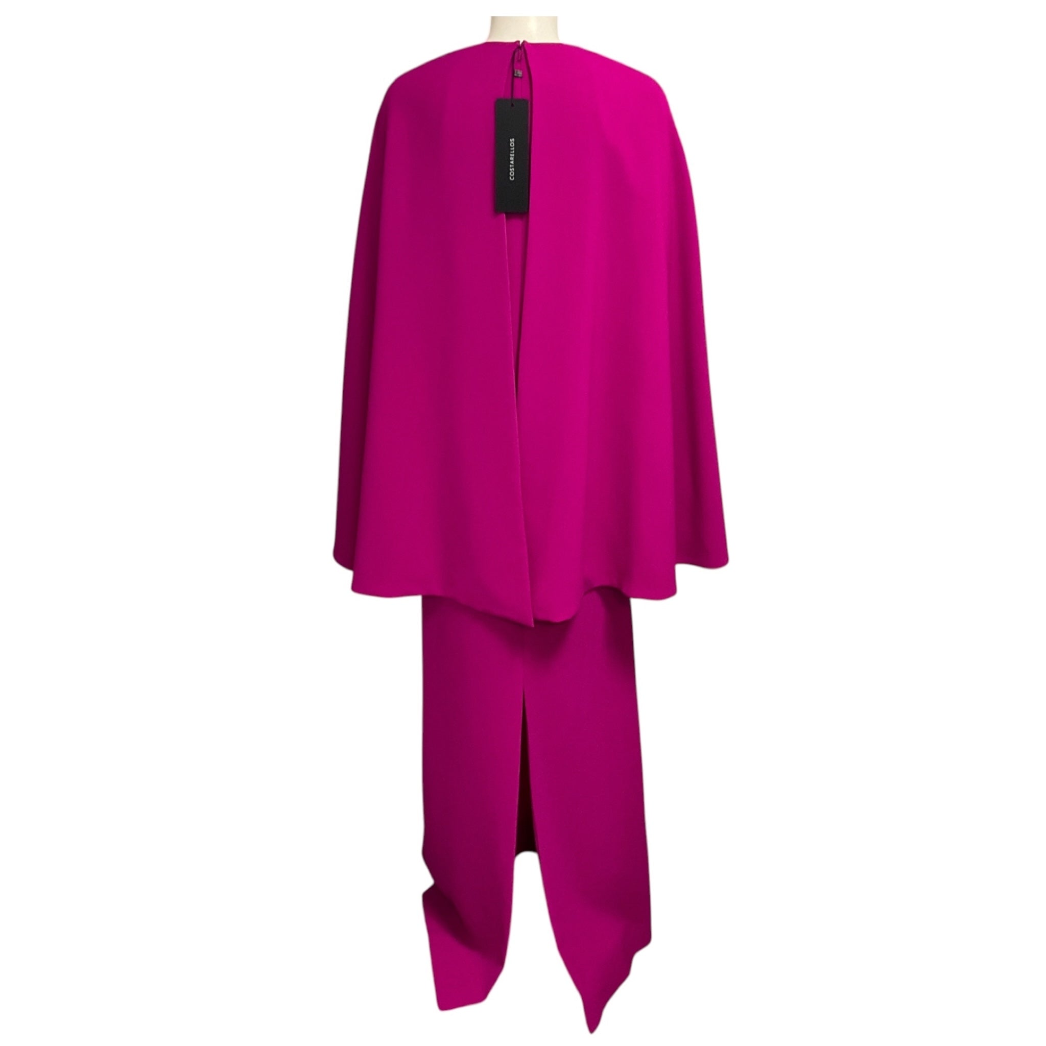 Costarellos Magenta Elin Crystal Embellished Caped Crepe Gown