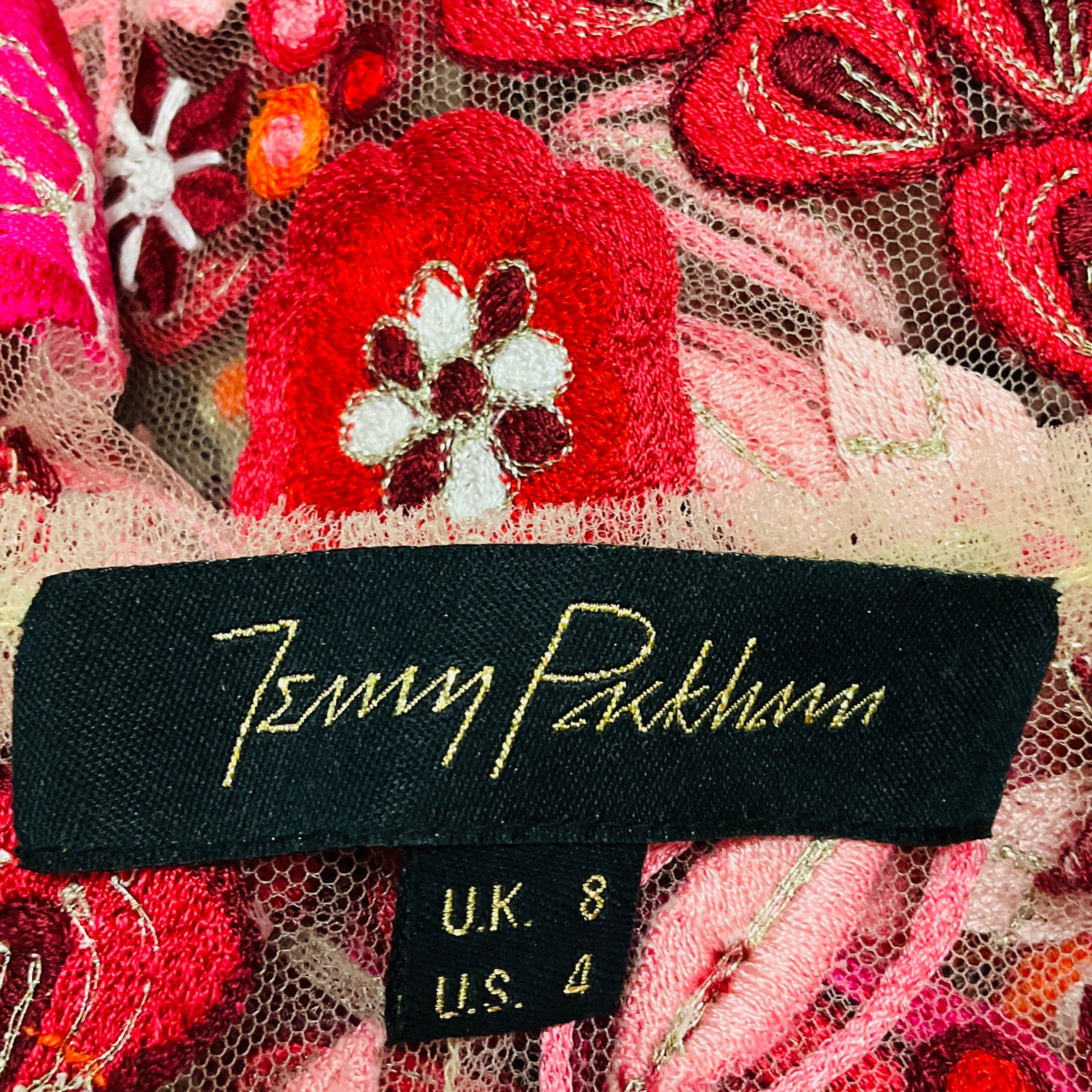Jenny Packham Beige / Red / Pink / Orange Floral Embroidered Mesh Tulle Top and Shorts Set