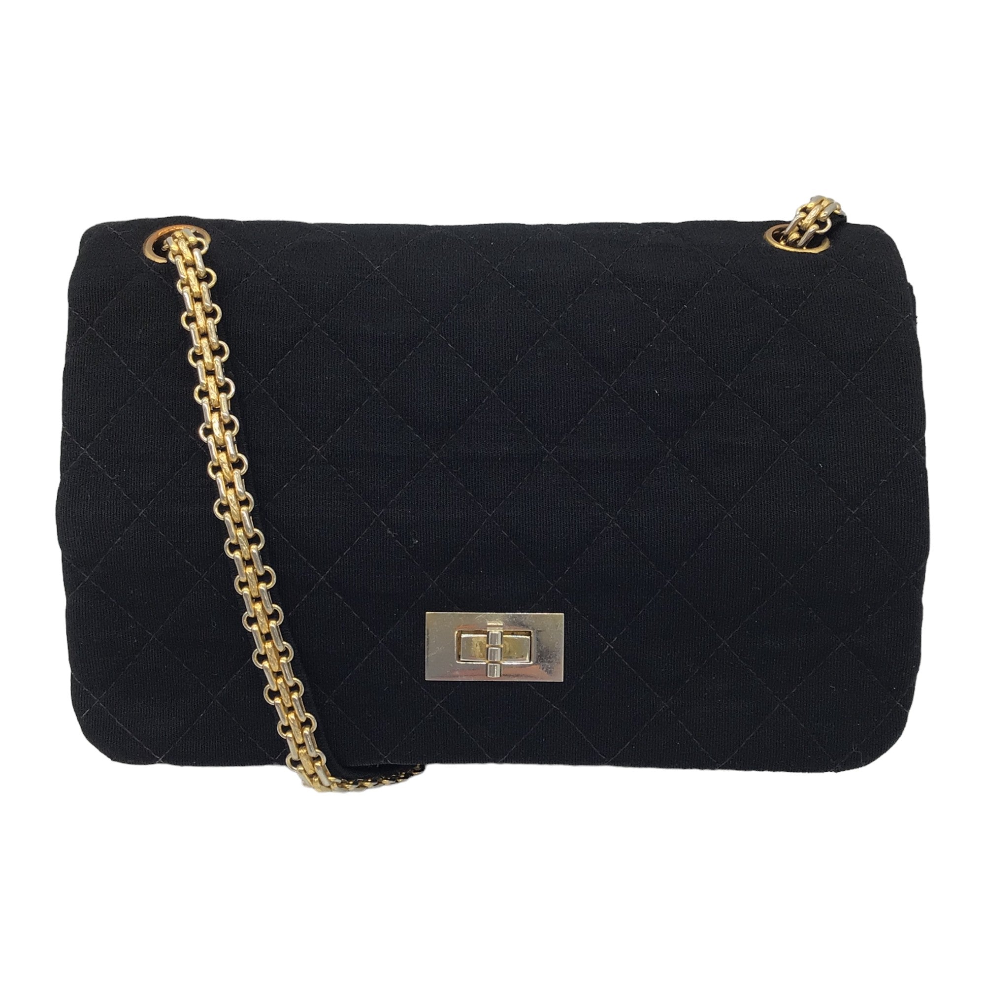 Chanel Vintage Black / Gold Chain Strap Quilted Jersey Flap Bag