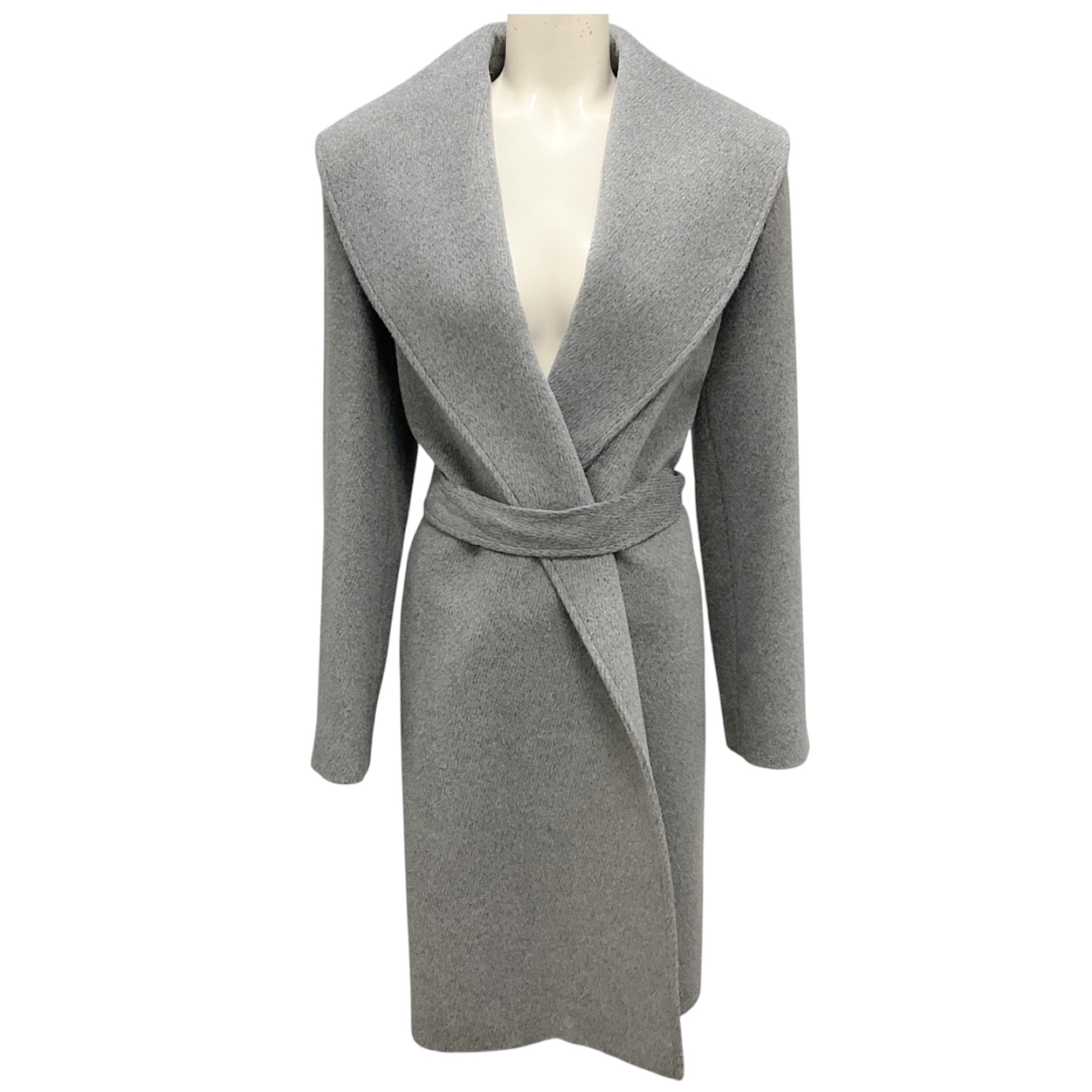 Malej Grey Belted Mid Length Wool Coat
