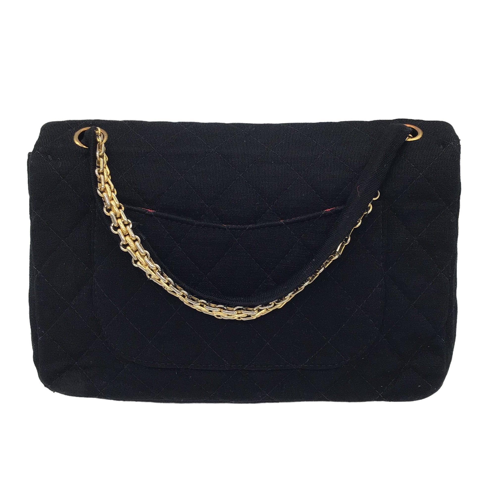 Chanel Vintage Black / Gold Chain Strap Quilted Jersey Flap Bag