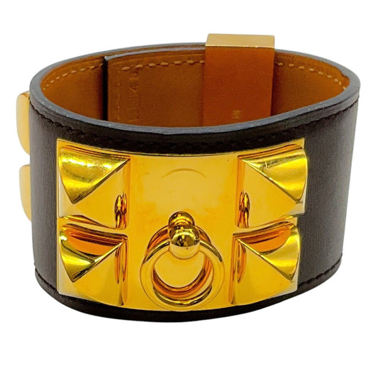 Hermes 2010 Brown / Gold Collier de Chein Leather Bracelet