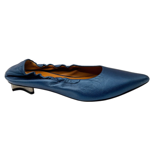 Robert Clergerie Blue Metallic Pointed Toe Leather Flats