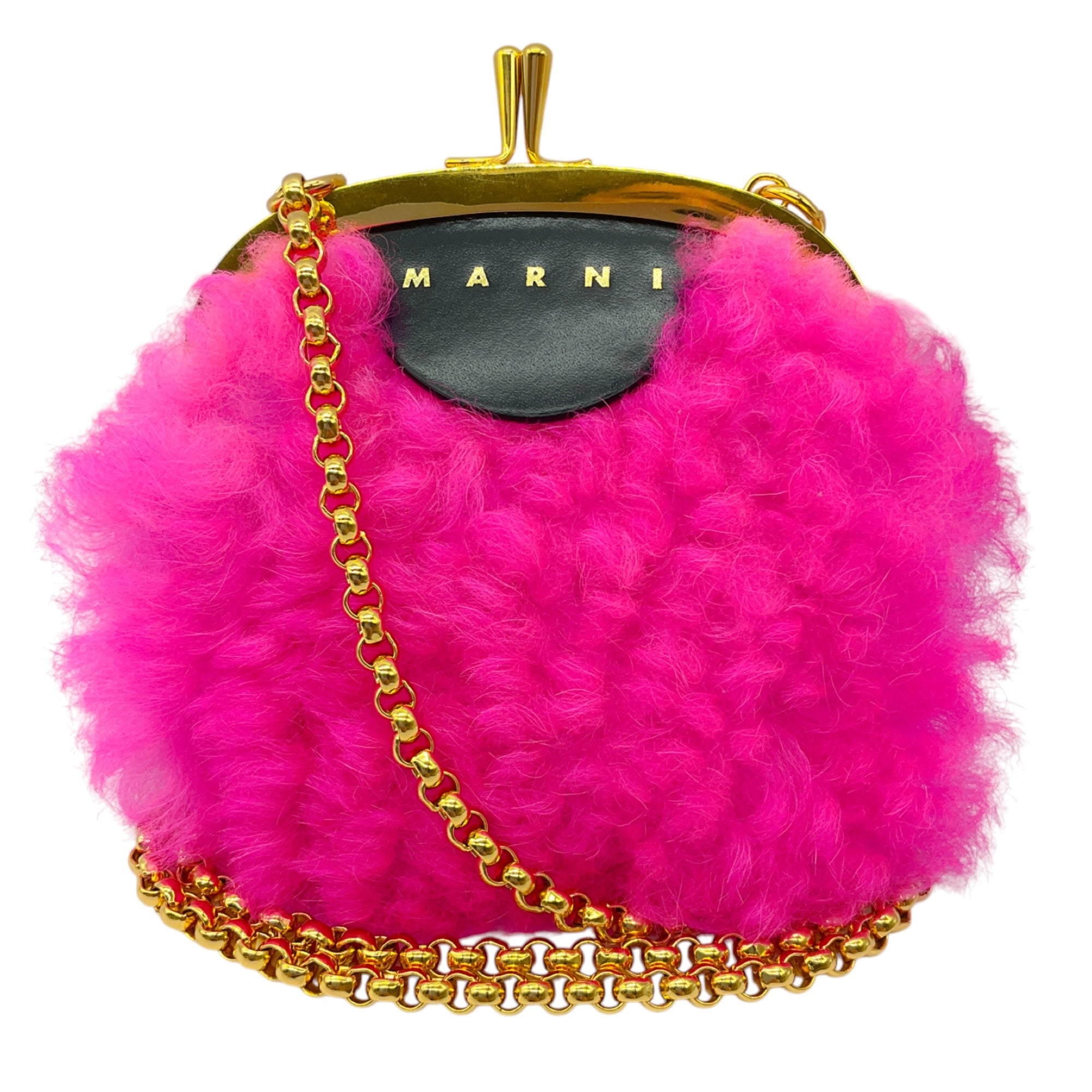 Marni Hot Pink 2020 Shearling Wallet on Chain Mini Bag