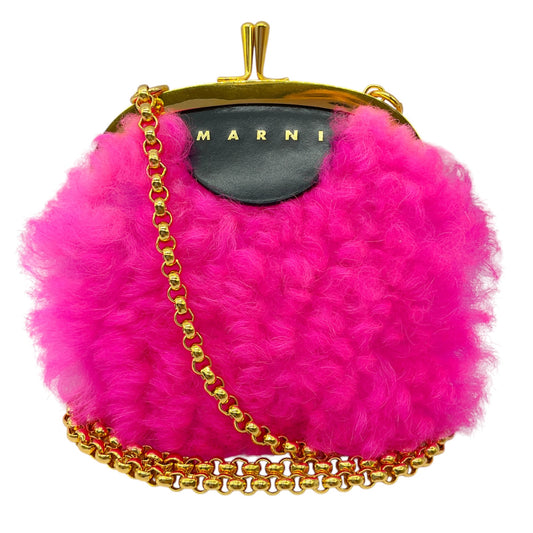 Marni Hot Pink 2020 Shearling Wallet on Chain Mini Bag