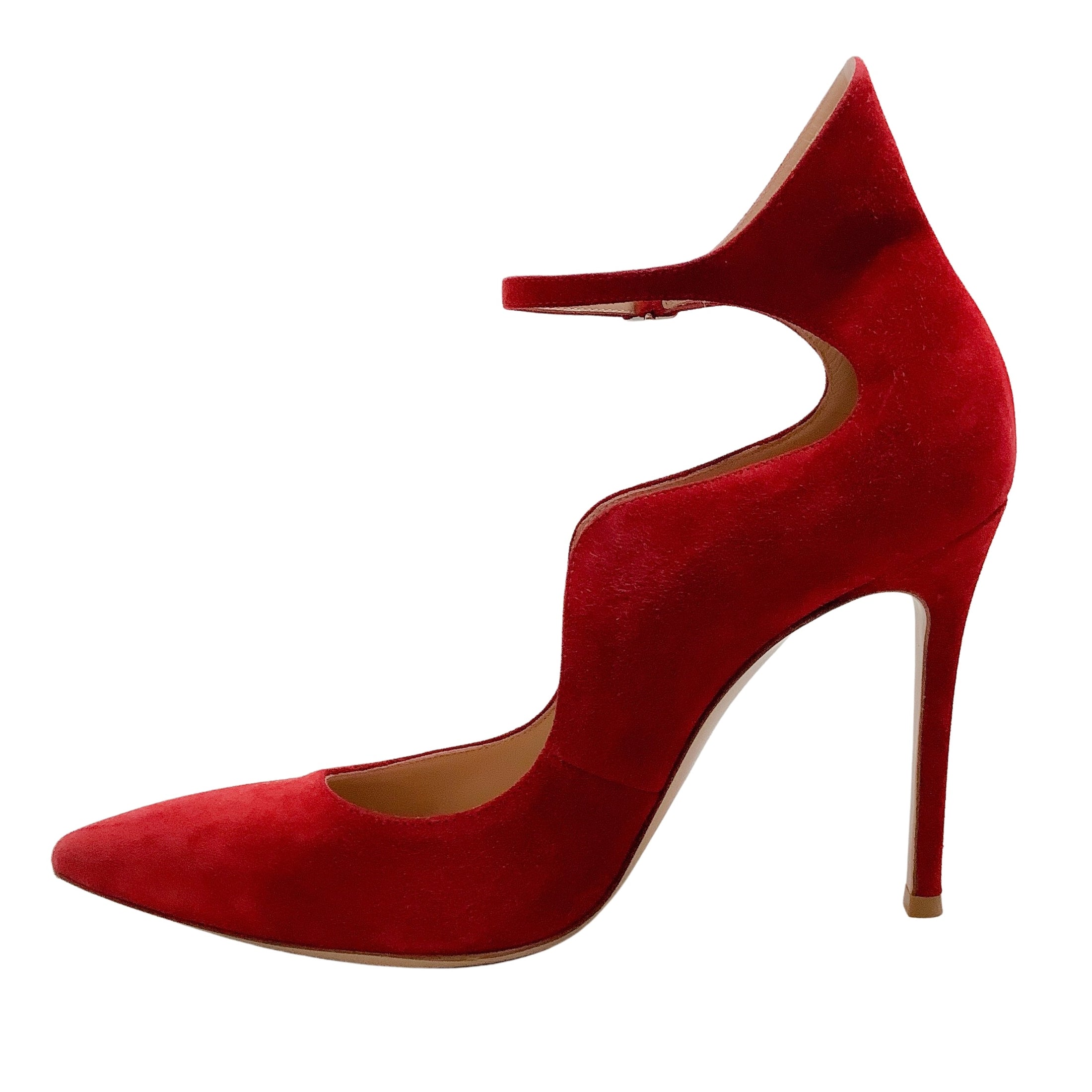 Gianvito Rossi Red Suede Pumps with Ankle Strap