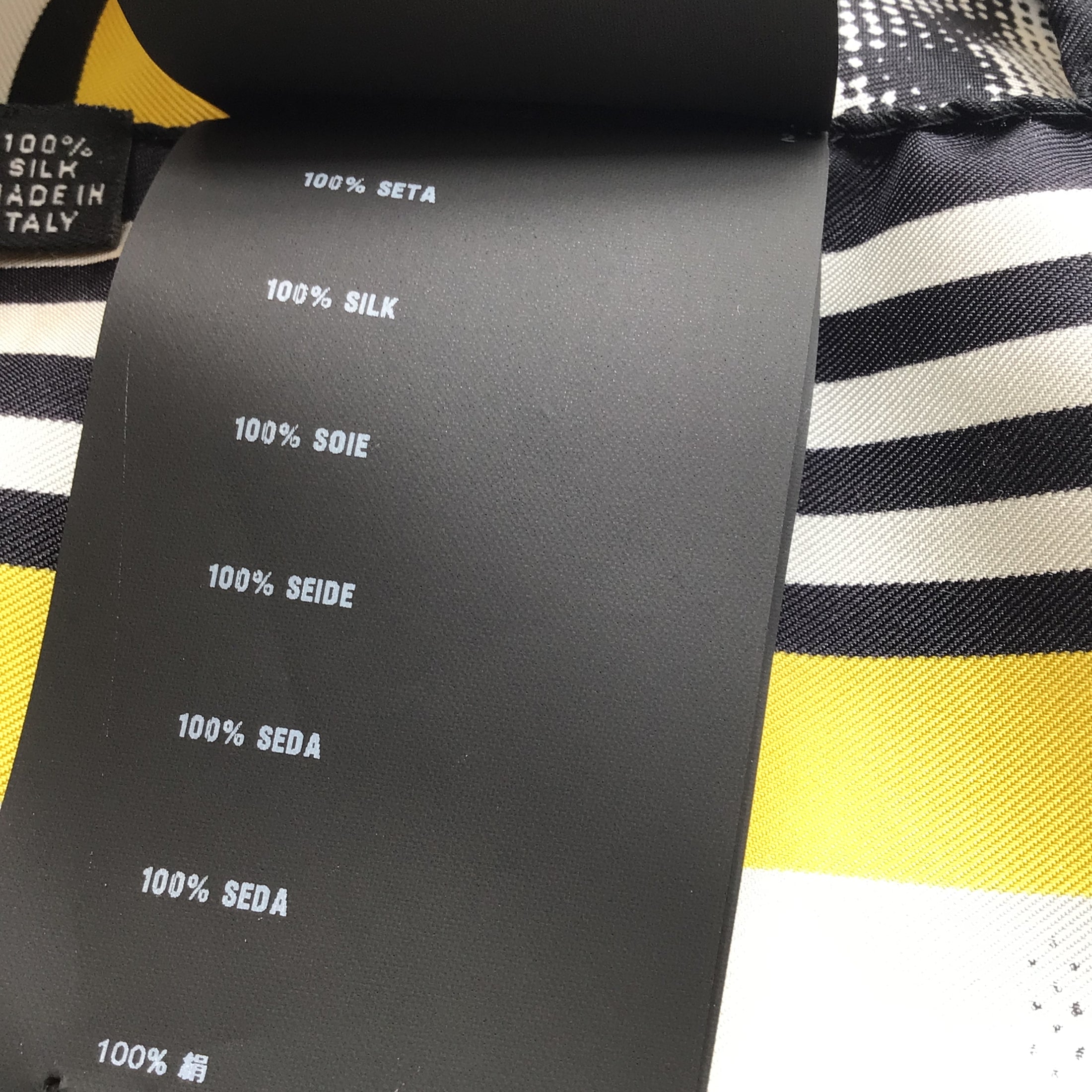Prada White / Yellow / Orange / Black 2015 Bunny Arrow Print Square Silk Scarf