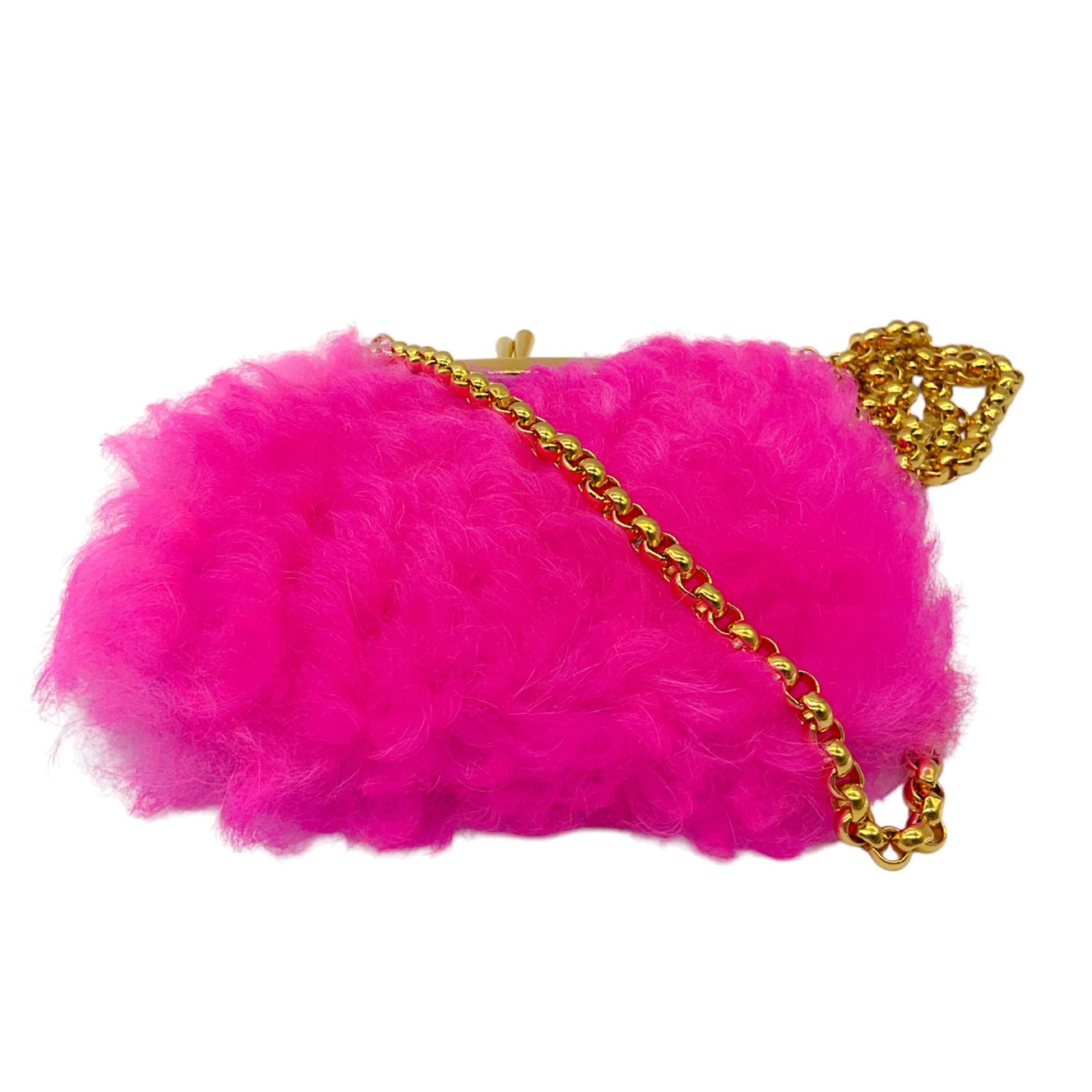 Marni Hot Pink 2020 Shearling Wallet on Chain Mini Bag