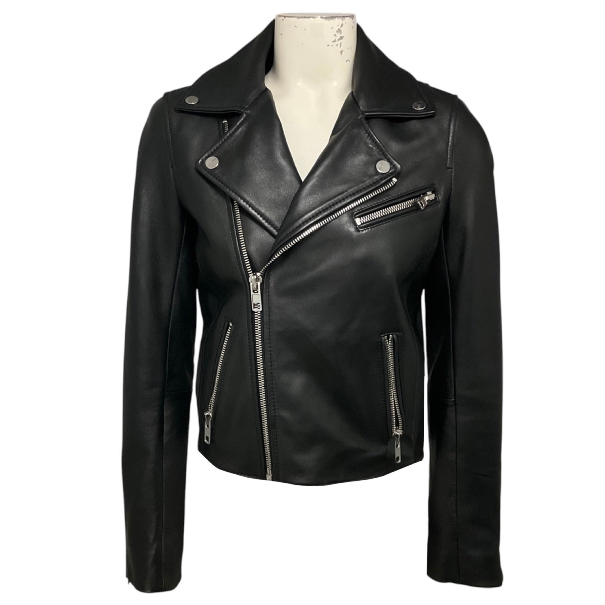 Maje Black Bexita Lamb Leather Moto Jacket