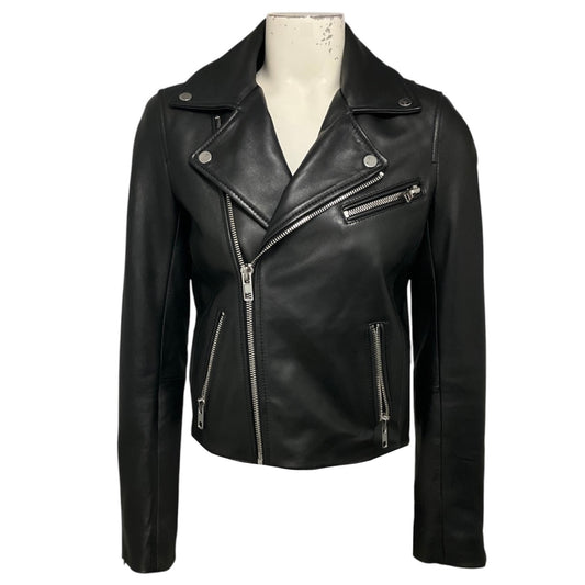 Maje Black Bexita Lamb Leather Moto Jacket