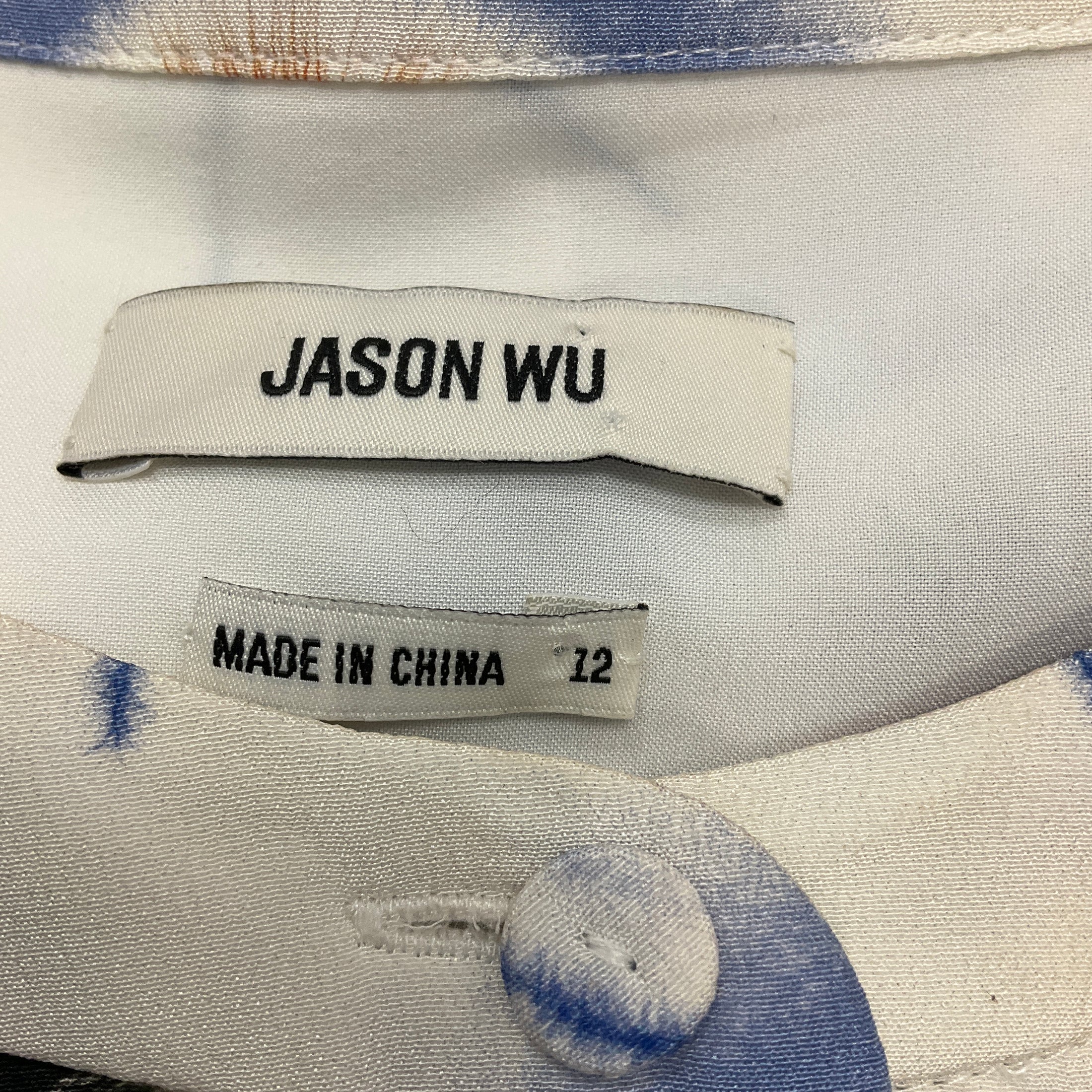 Jason Wu White Multi Floral Print Handkerchief Hem Button Front Midi Dress