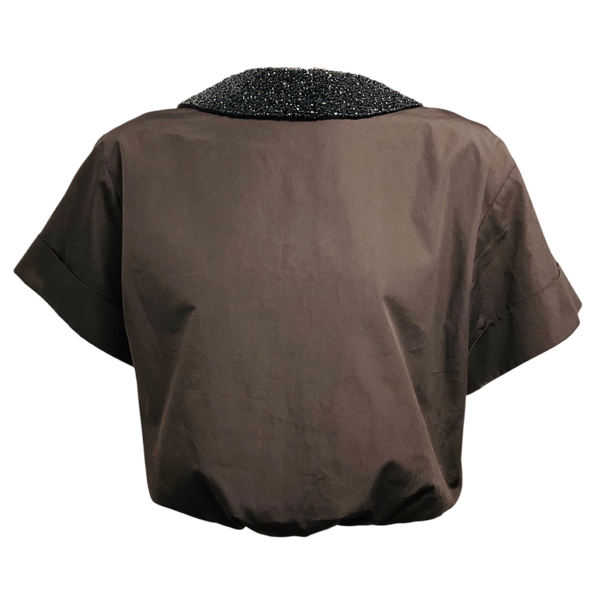 TWP Chocolate Brown Forever and Always Reversible Shirt with Crystal Collar in Super Compact Poplin