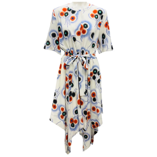 Jason Wu White Multi Floral Print Handkerchief Hem Button Front Midi Dress