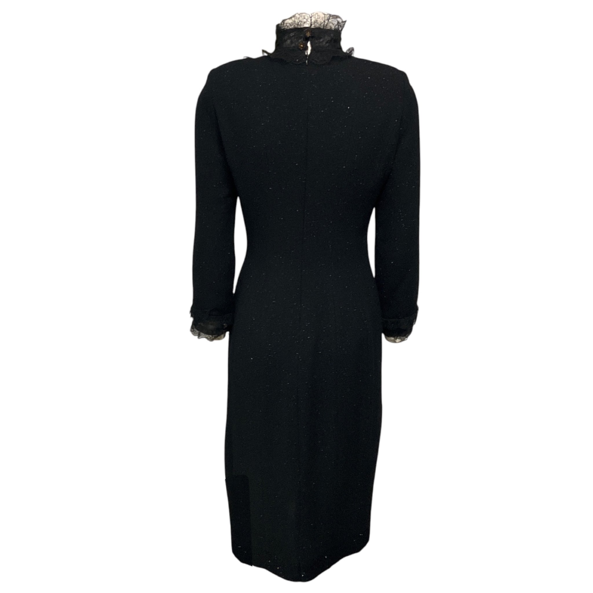 Chloe Vintage Black Lace Trimmed Long Sleeved Shimmer Tweed Cocktail Dress
