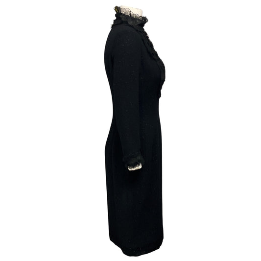 Chloe Vintage Black Lace Trimmed Long Sleeved Shimmer Tweed Cocktail Dress