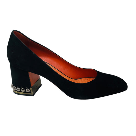 Santoni Black Stud Embellished Suede Pumps