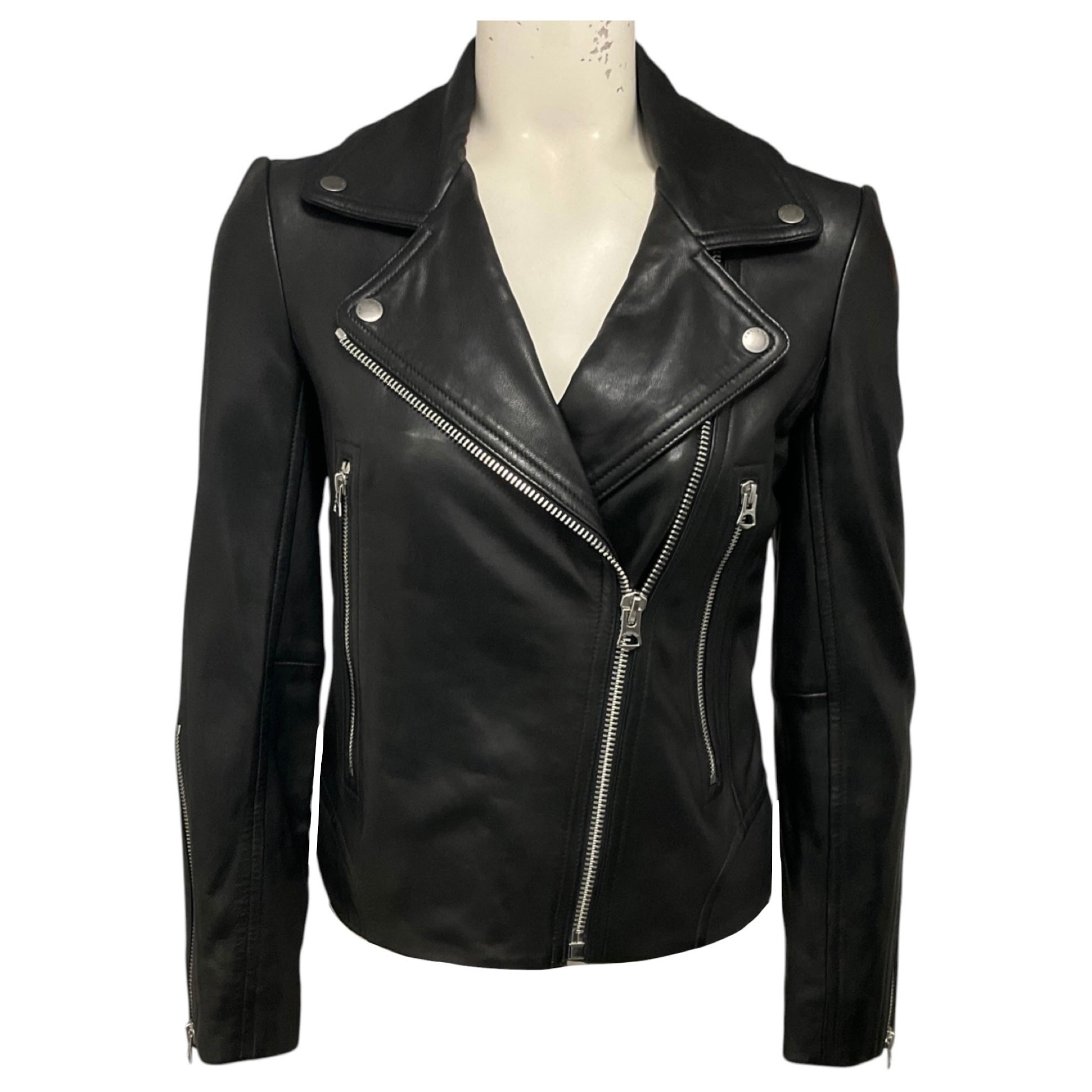 Rag & Bone Black Lamb Leather Moto Zip Jacket