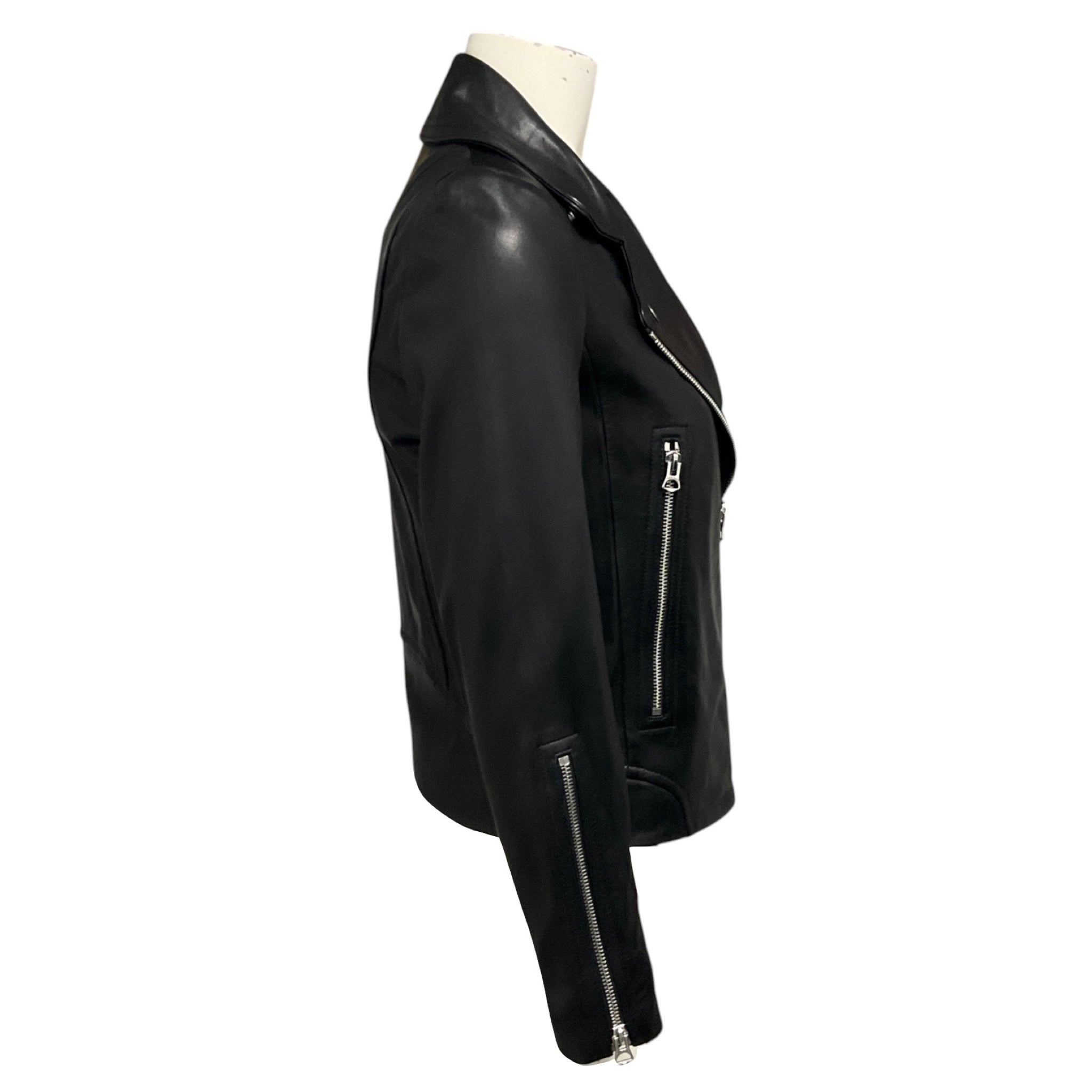 Rag & Bone Black Lamb Leather Moto Zip Jacket