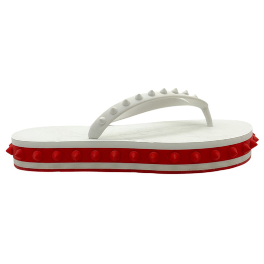 Christian Louboutin White / Red Rubber Loubi Stud Flip Flops