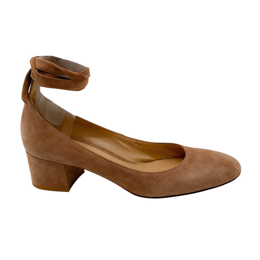 Gianvito Rossi Beige Ankle Wrap Low Heel Suede Ballet Pumps