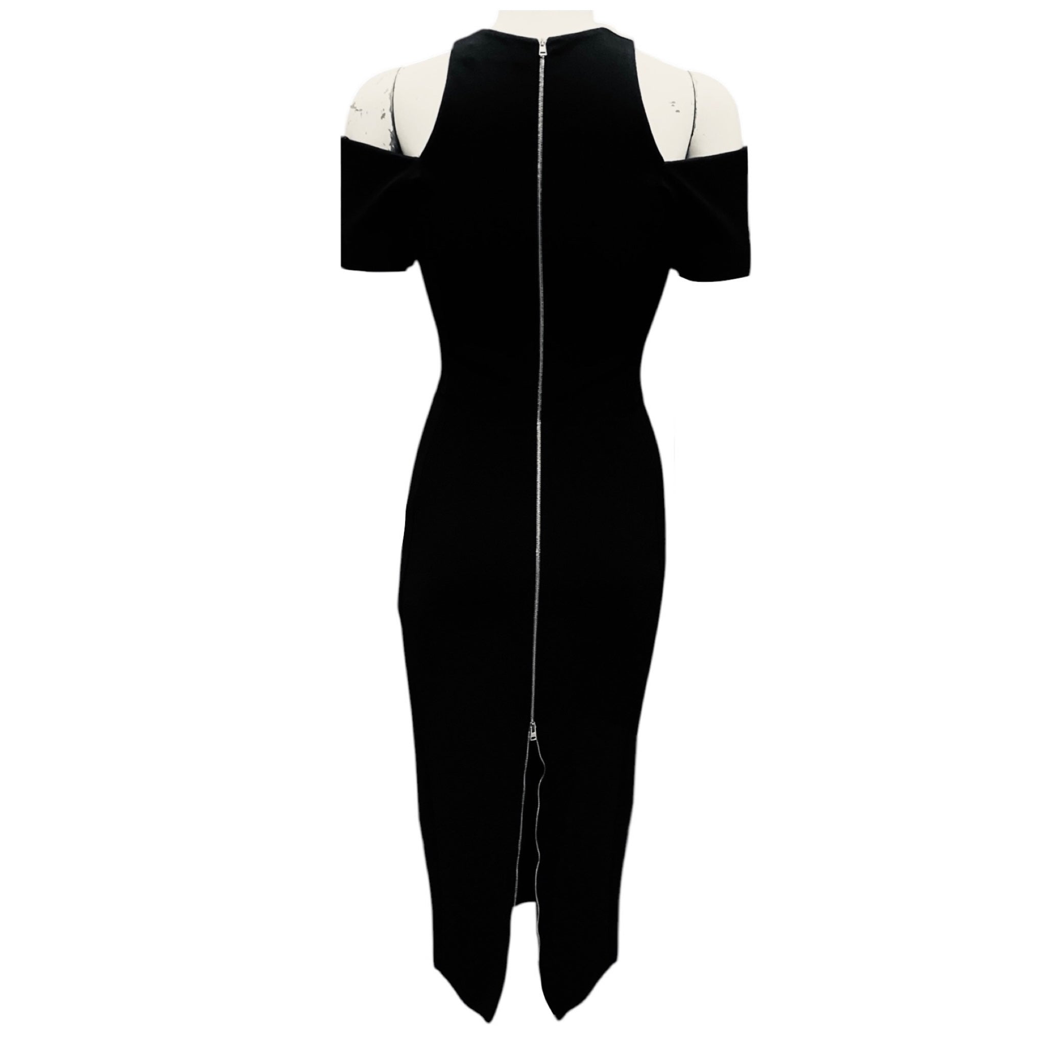 Victoria Beckham Black Cold Shoulder Fitted Midi Cocktail Dress