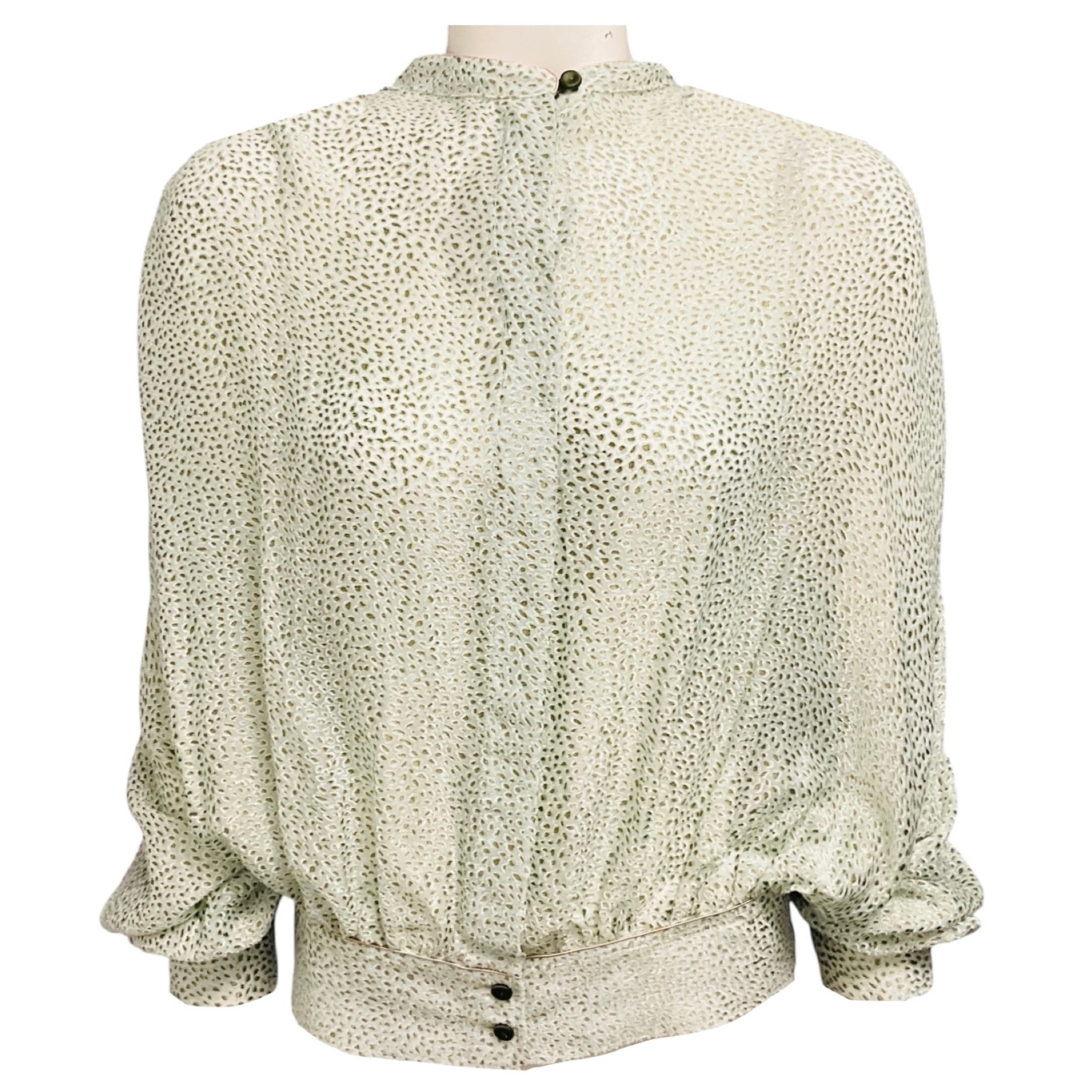 forte_forte Light Green Abstract Pattern Viscose and Silk Shirt / Blouse