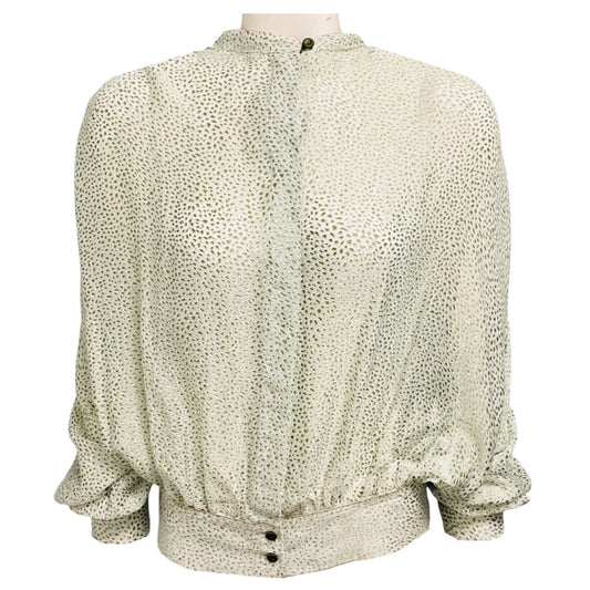 forte_forte Light Green Abstract Pattern Viscose and Silk Shirt / Blouse