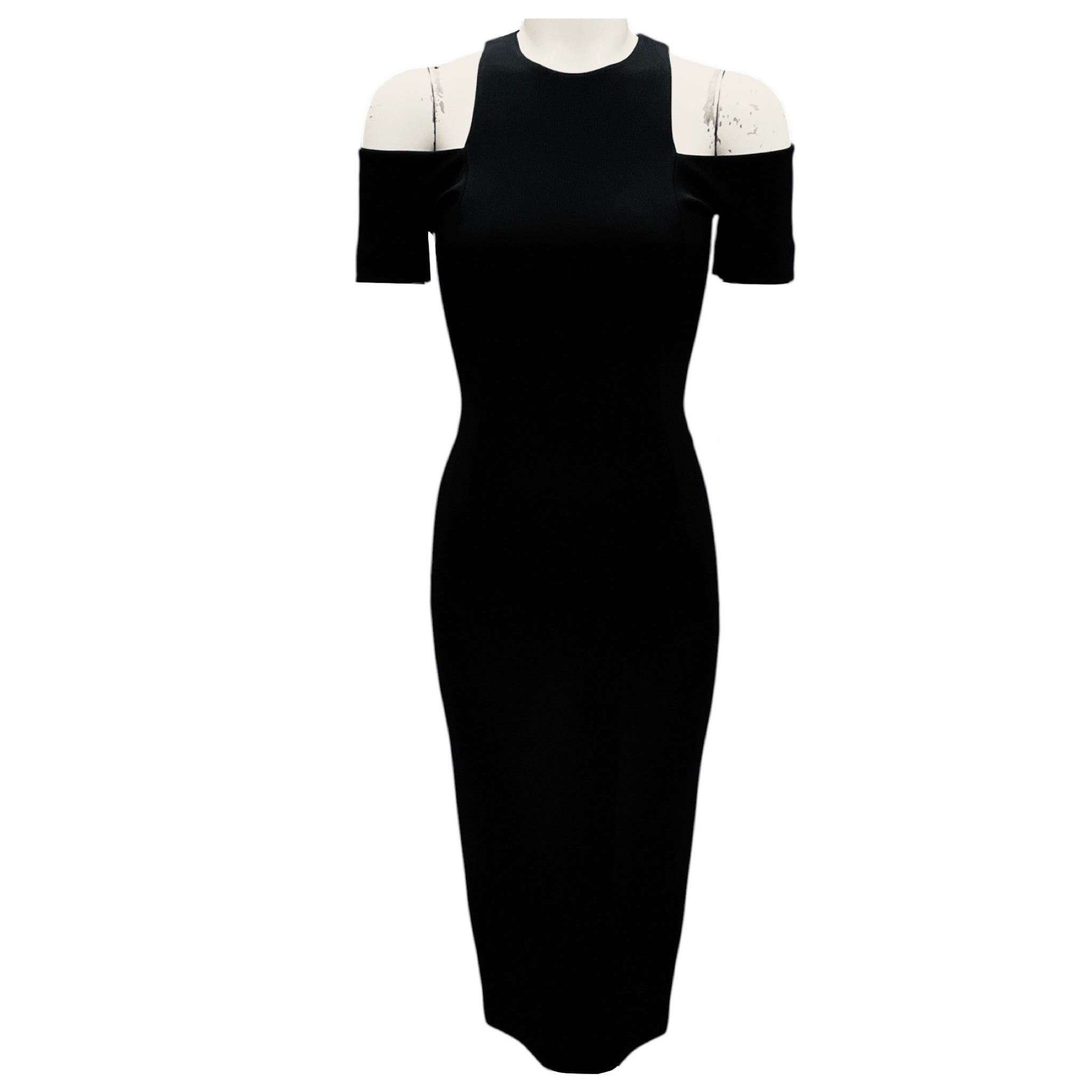 Victoria Beckham Black Cold Shoulder Fitted Midi Cocktail Dress