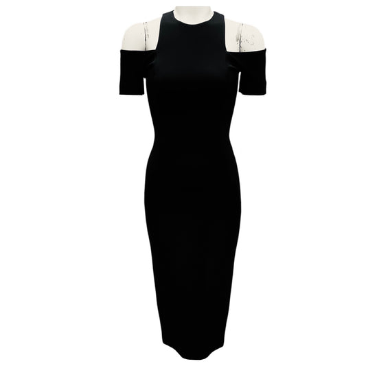 Victoria Beckham Black Cold Shoulder Fitted Midi Cocktail Dress