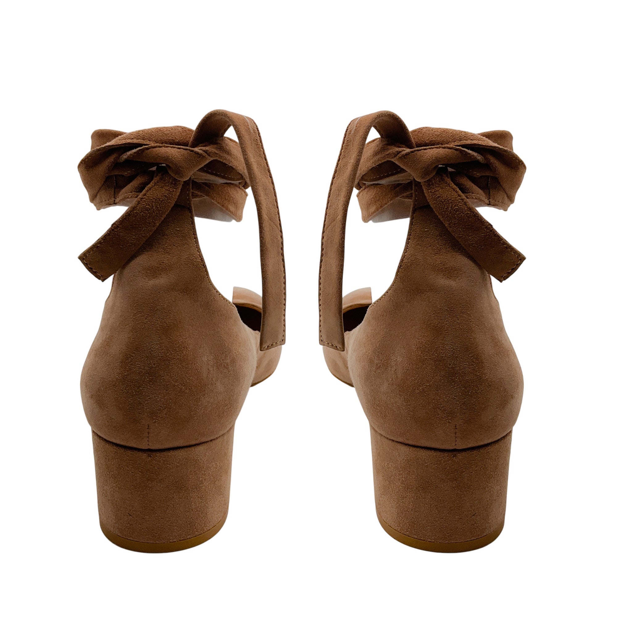 Gianvito Rossi Beige Ankle Wrap Low Heel Suede Ballet Pumps