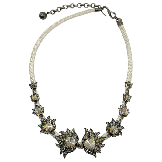Lanvin White Cord Necklace with Crystal Embellishments
