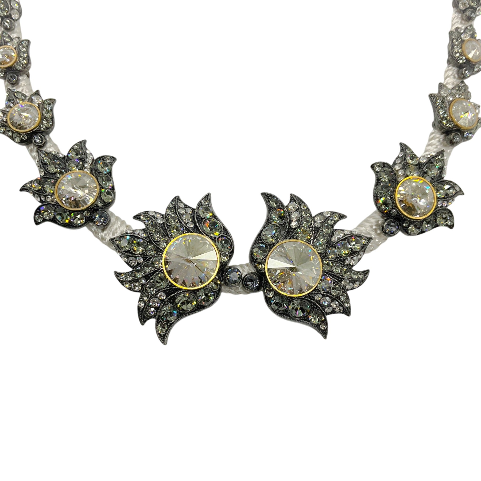 Lanvin White Cord Necklace with Crystal Embellishments