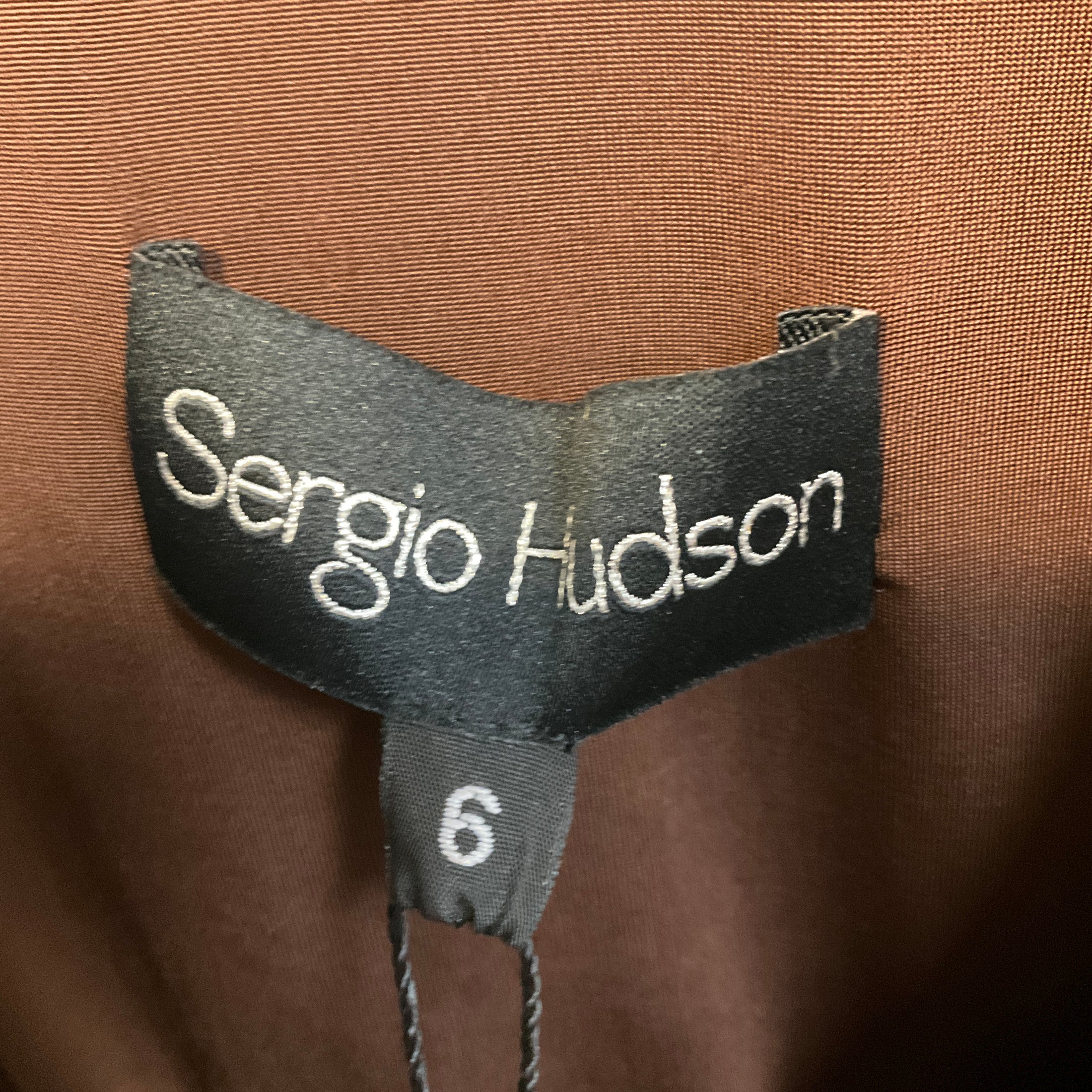 Sergio Hudson Chocolate Off Shoulder Layered Ruched Dress